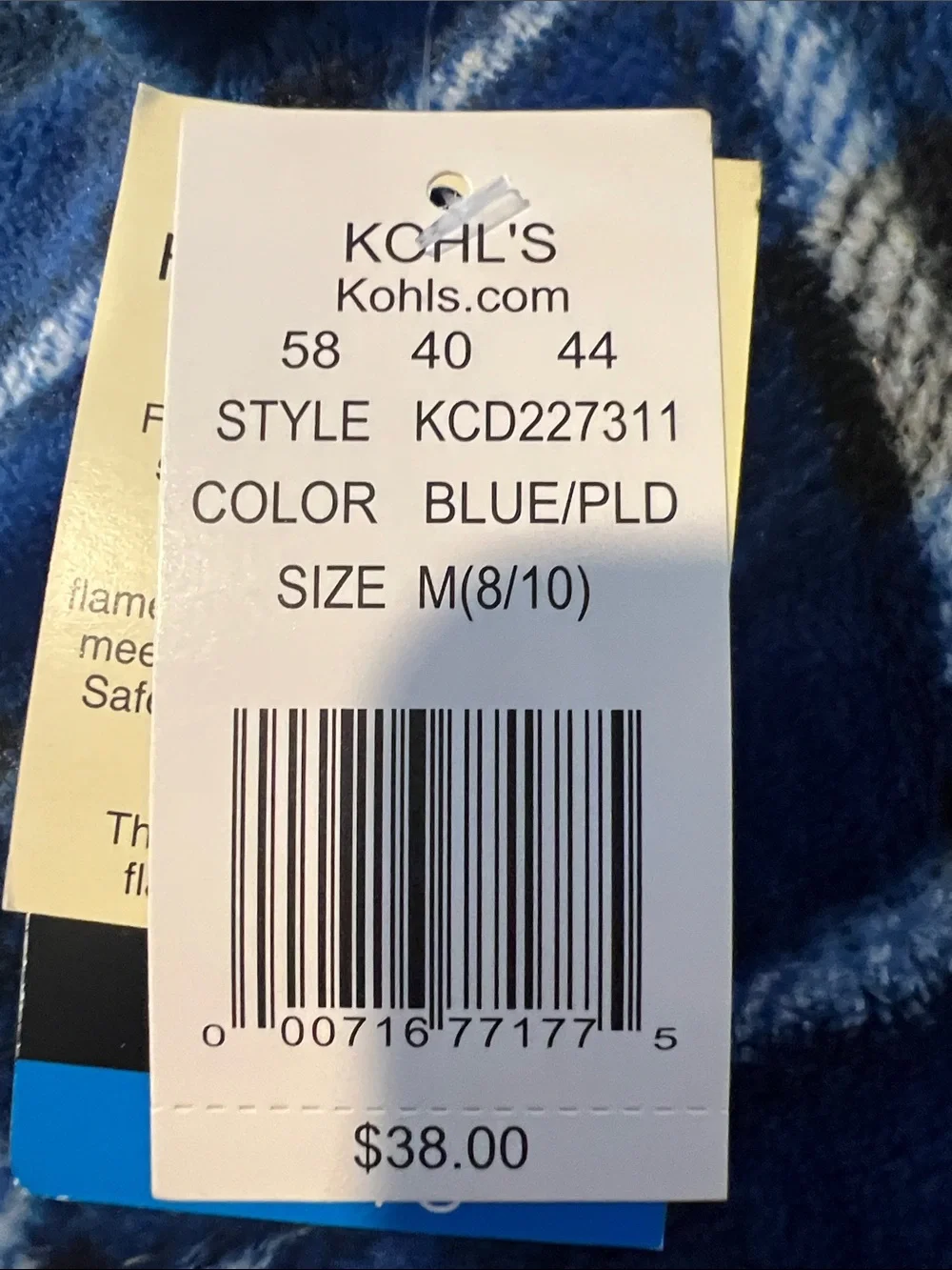 Cuddl Duds Blue Plaid Fleece Top Boys Size-M (8/10)